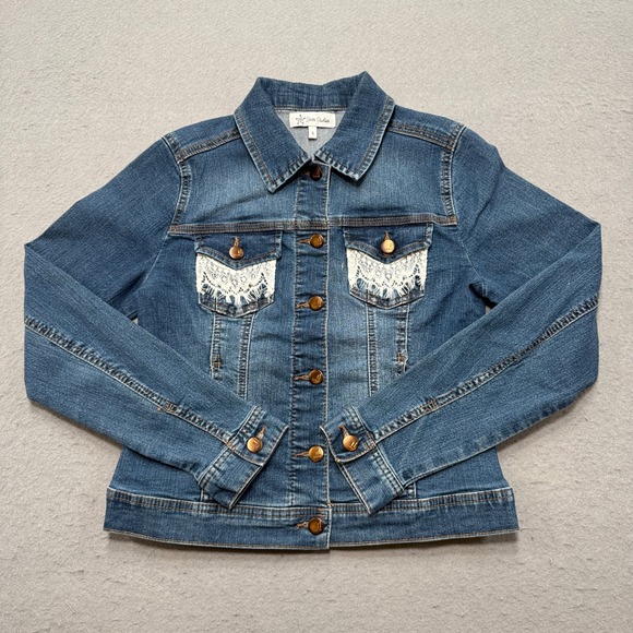 Starr Studios Jackets & Blazers - Starr Studios Jacket Women's Small Blue Denim Lace Back Panel Stretch Trucker